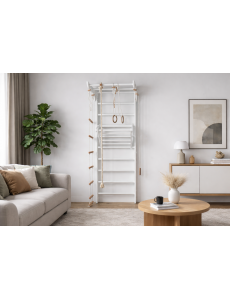 Escalera de pared blanca con accesorios – Centro de fitness doméstico para niños y adultos
