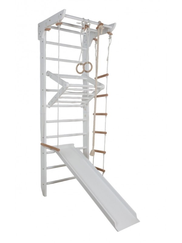 Espaldera blanca infantil con accesorios – gimnasio de madera certificado Espaldera blanca infantil con accesorios – gimnasio de madera certificado
